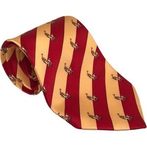 JW Grand Polo Player image 100% deep red and cream silk striped tie. 4”